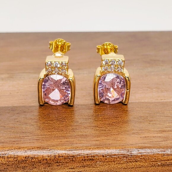 18K Gold Womens 2ct Pink Sapphire Gemstone 1ct Diamond Oval Stud Earrings NEW - Picture 5 of 5